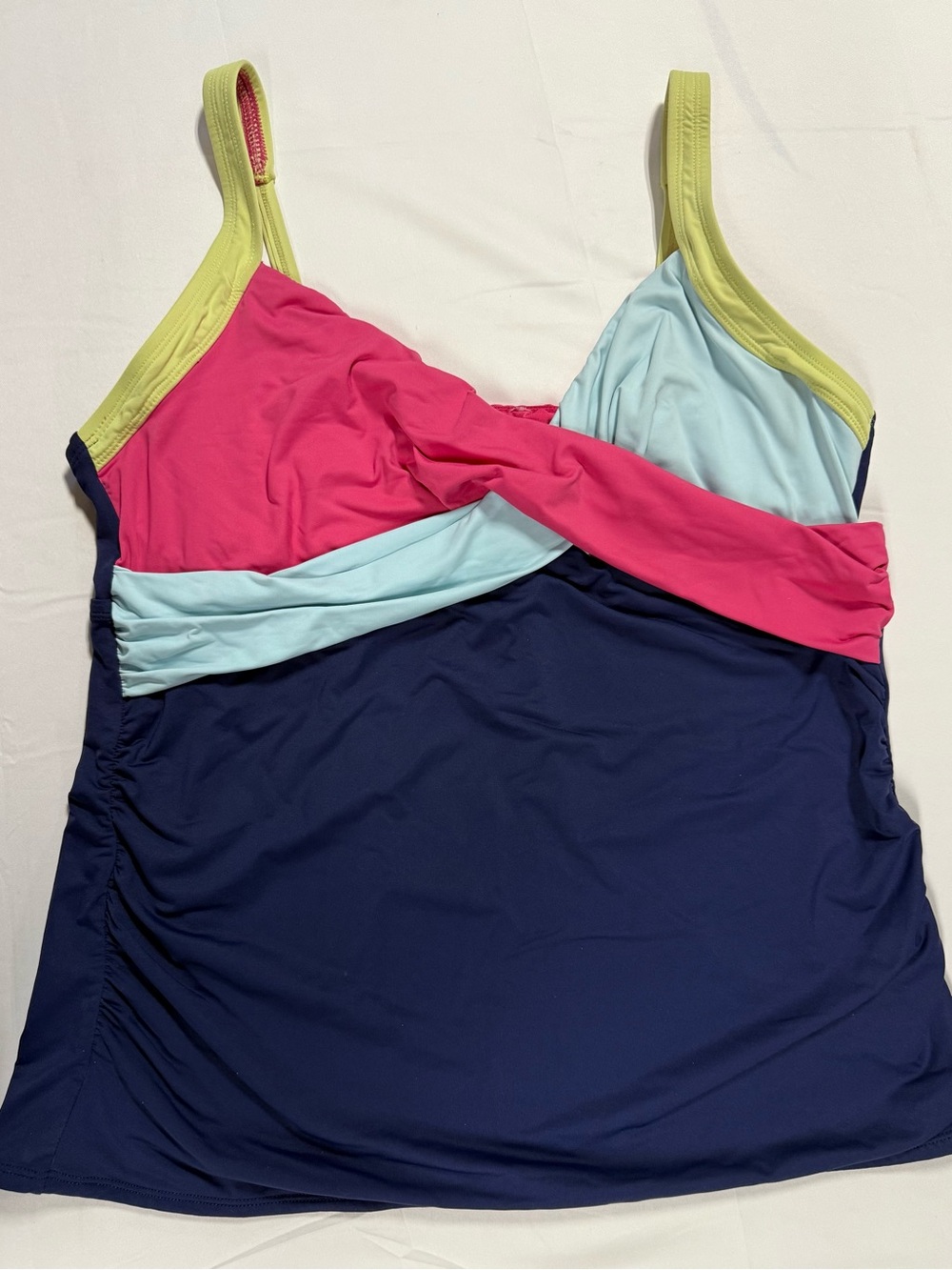 Lands’ End Tankini Swim Top Size 16 Colorblock Underwire Ruched Swimwear